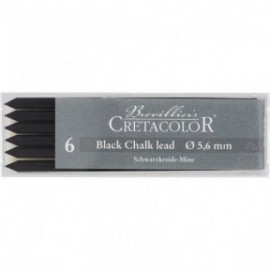 Cretacolor black chalk leads medium 5,6mm, set of 6, 26012