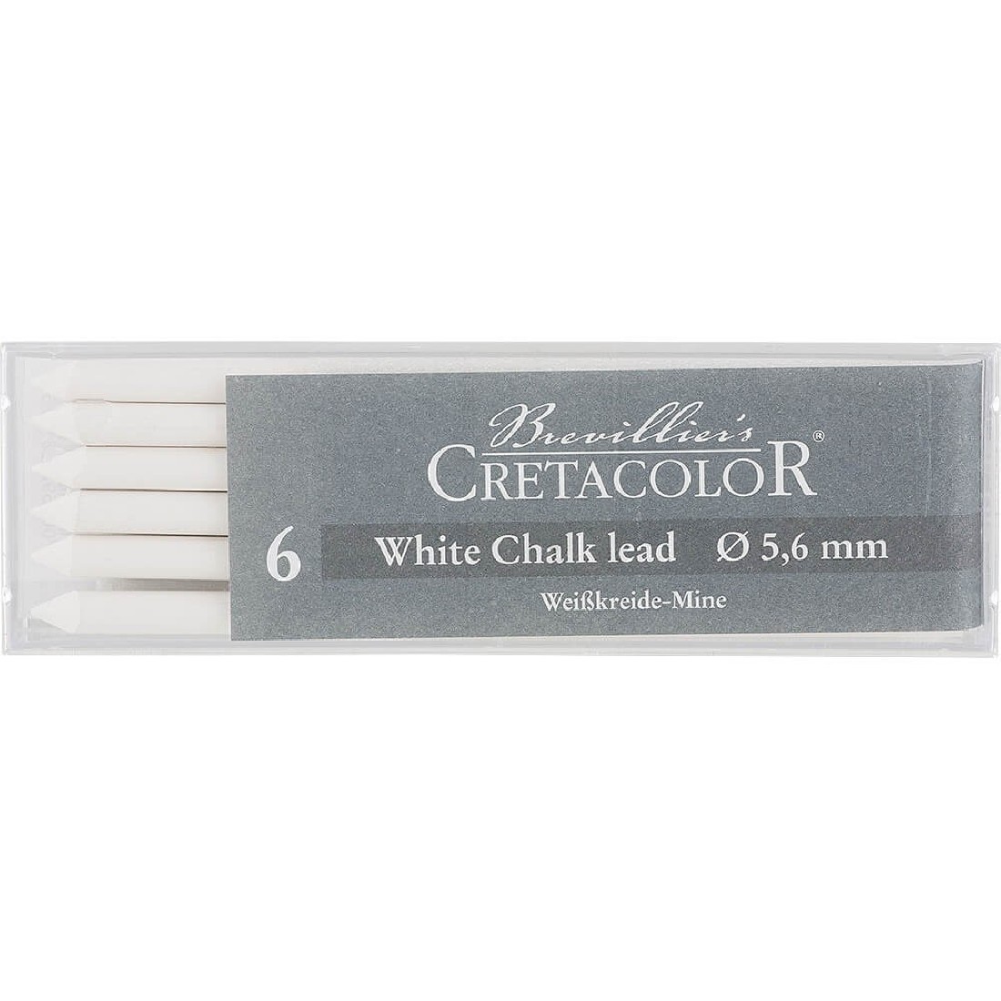 Cretacolor white chalk leads dry medium, 5,6mm, set of 6, 26152