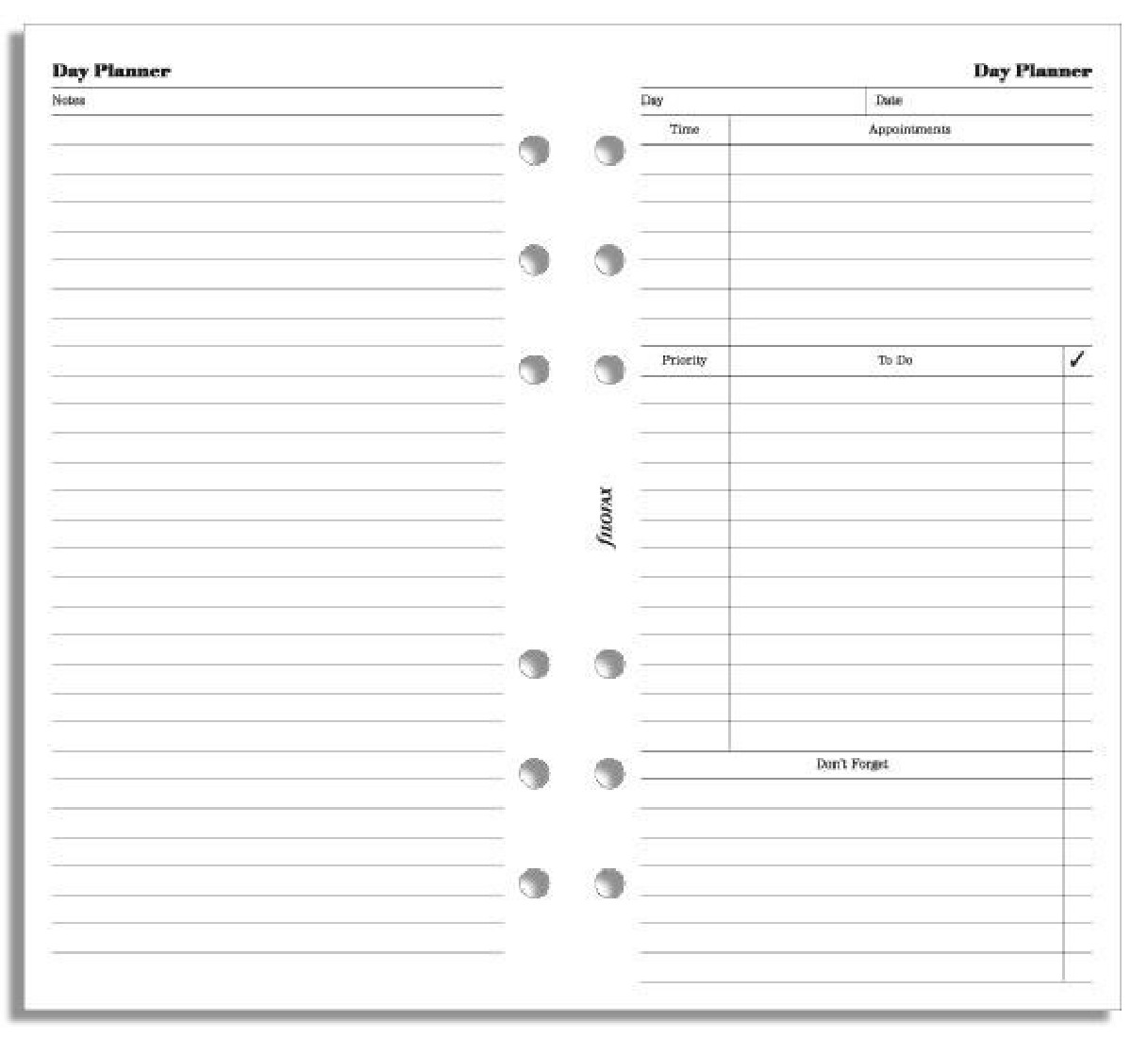 REFILL PERSONAL DAY PLANNER UNDATED 131319 FILOFAX FX