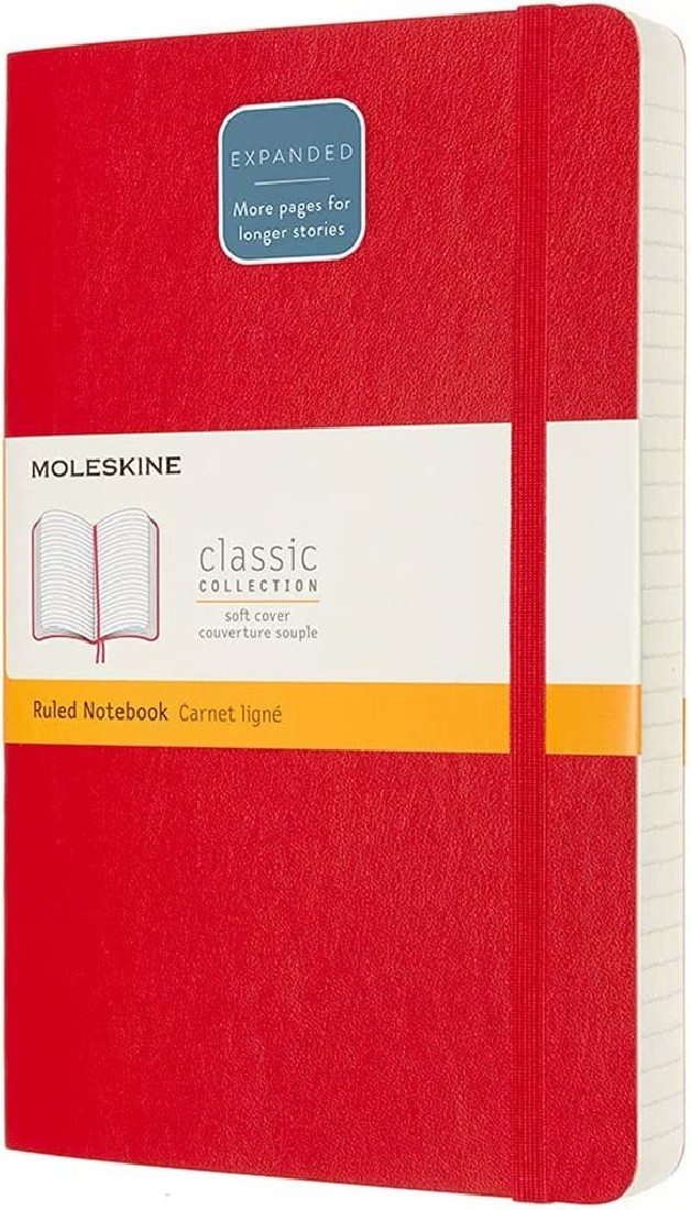 Moleskine Notebook Large 13x21 Ruled Expanded Version Red Soft Cover