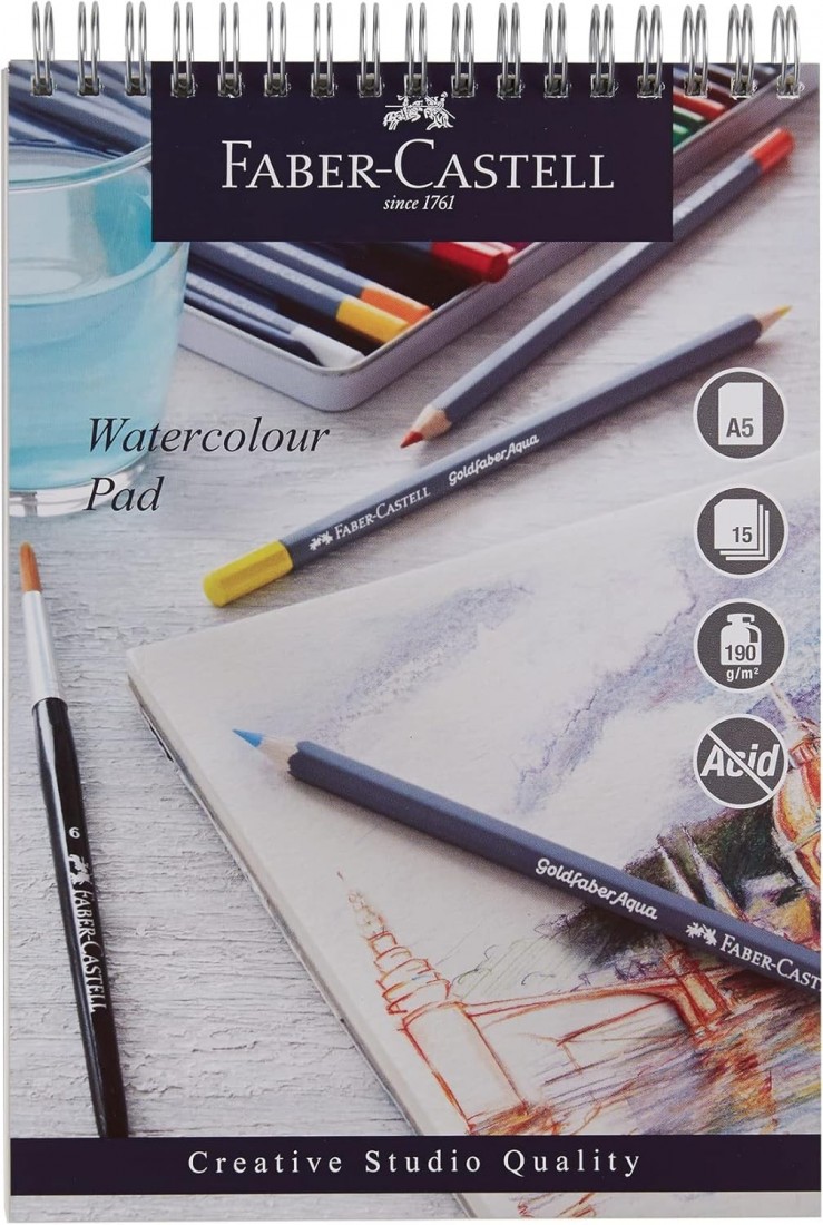 Faber Castell Watercolour Pad A5 Spiral 190gsm 15 Sheets WD862218
