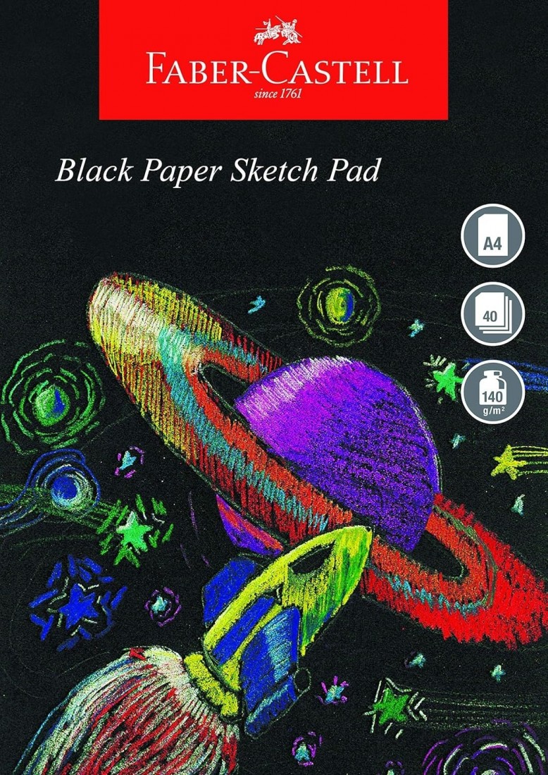 Faber Castell A4 black paper sketch pad, 40 sheets, 140 gsm, WD858716