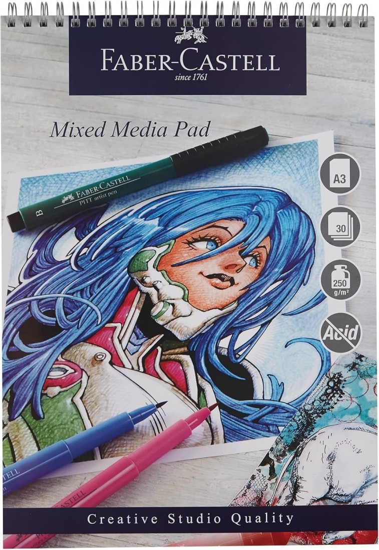 Faber Castell A3 Mixed Media Spiral pad 250gsm, 30 sheets, WD792416