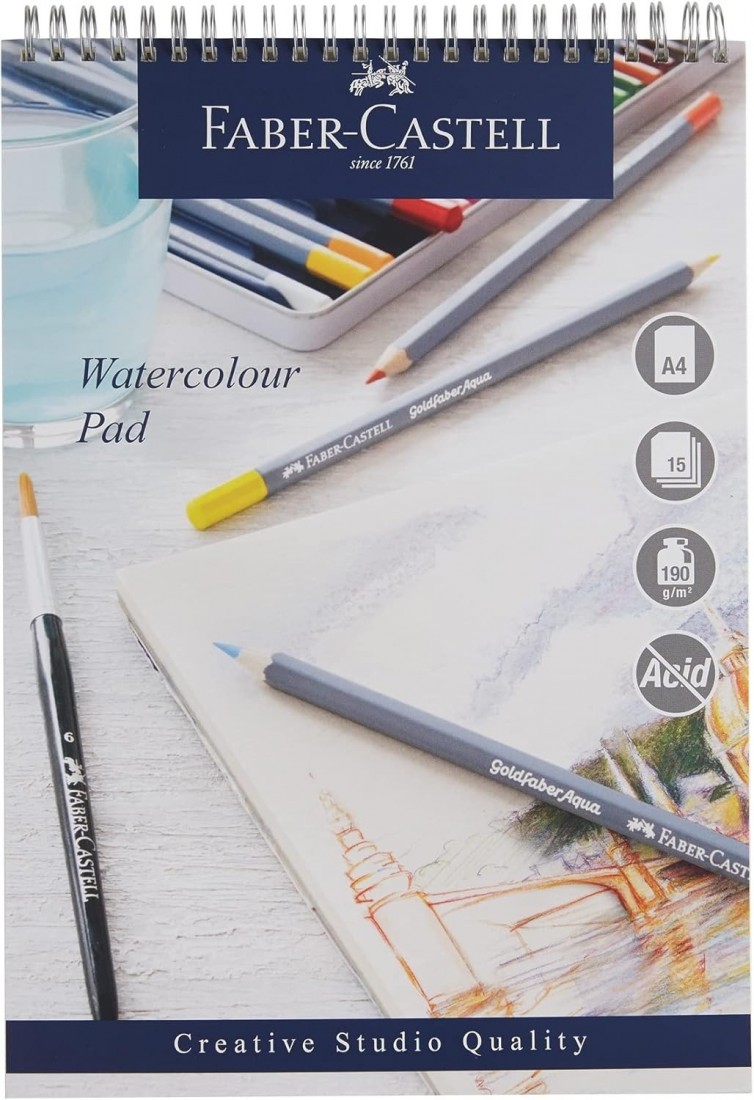 Faber Castell watercolour spiral pad A4, 15 sheets, 90 gsm, acid free, WD862119