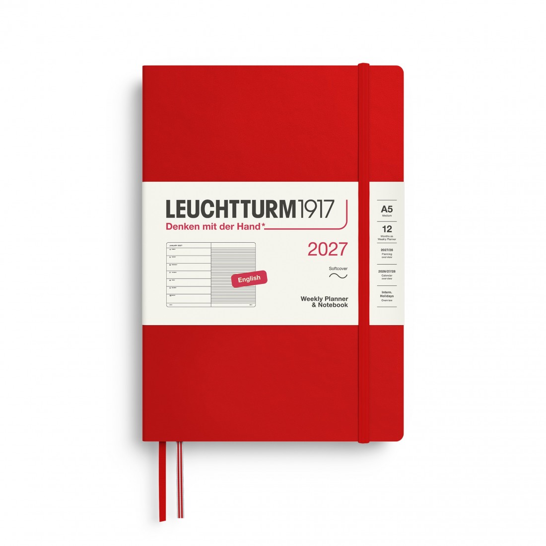 12M Weekly Planner and Notebook 2027, A5, softcover, Cherry, Leuchtturm 1917