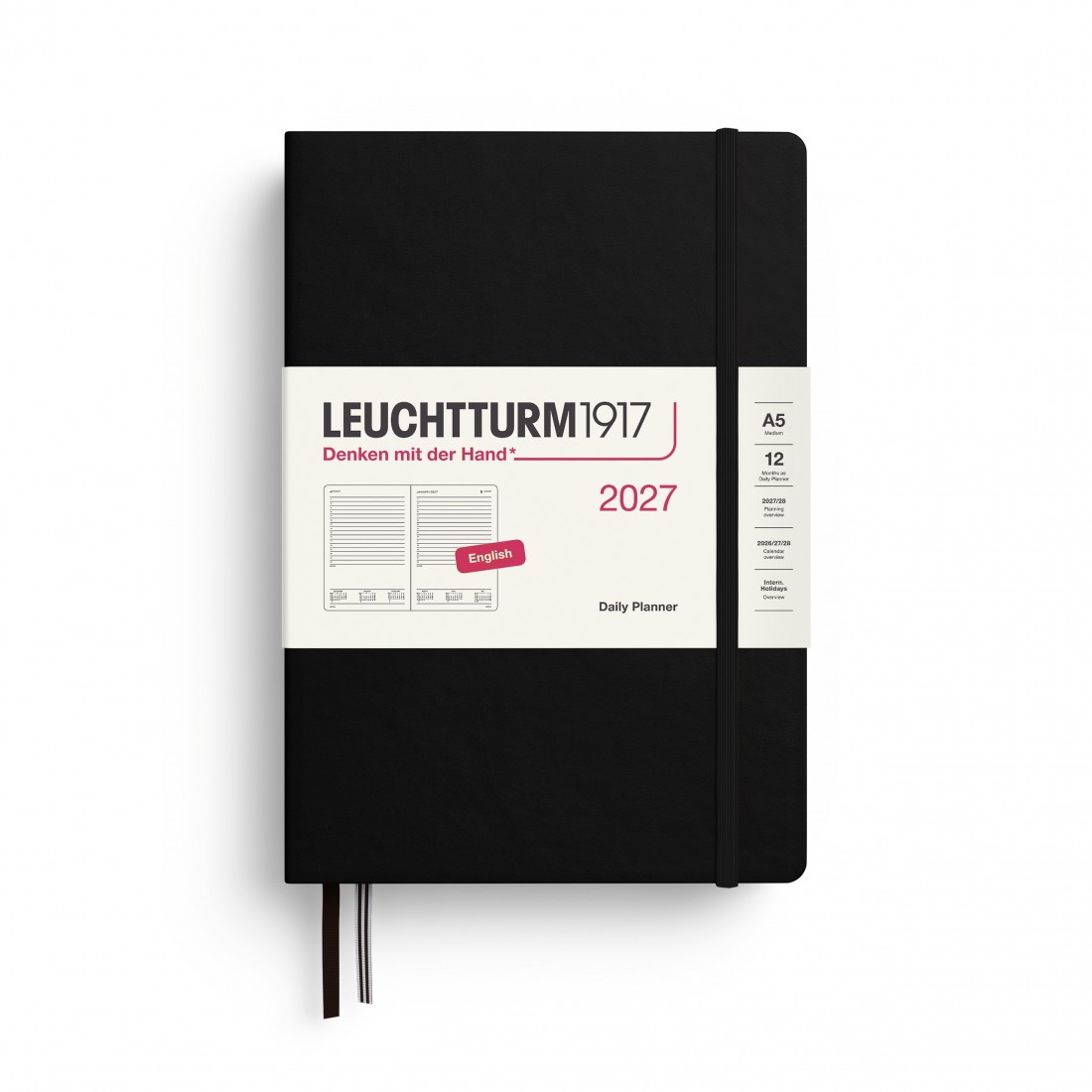 12M Daily Diary 2027, A5, hardcover, Black, Leuchtturm 1917