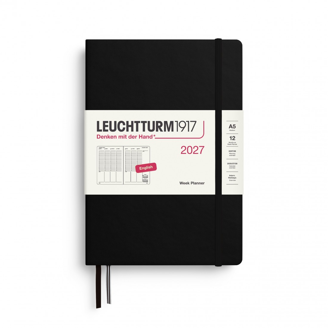 12M Week Planner and Notebook 2027, A5, hardcover, Black, Leuchtturm 1917
