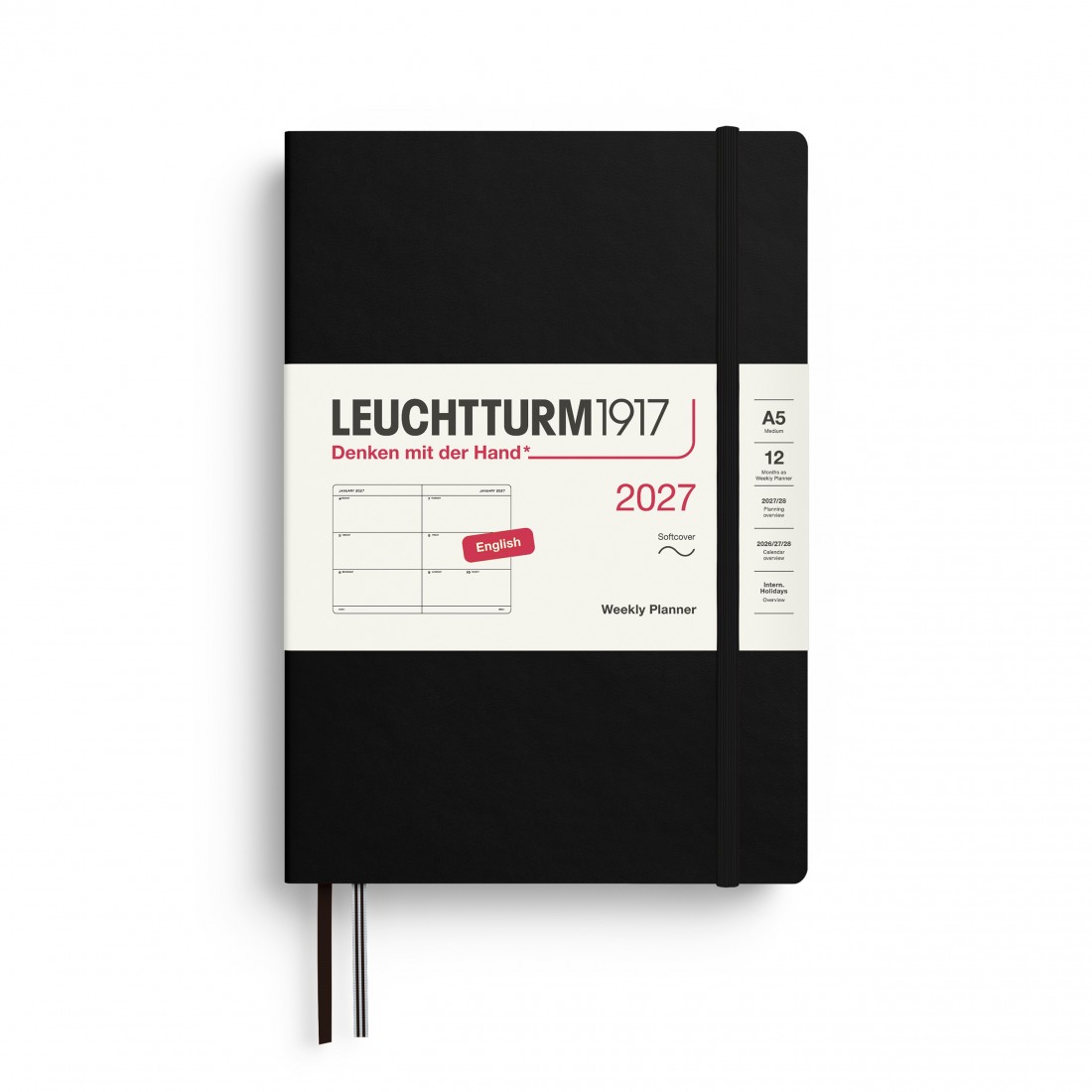 12M Weekly Planner 2027, A5, softcover, Black, Leuchtturm 1917