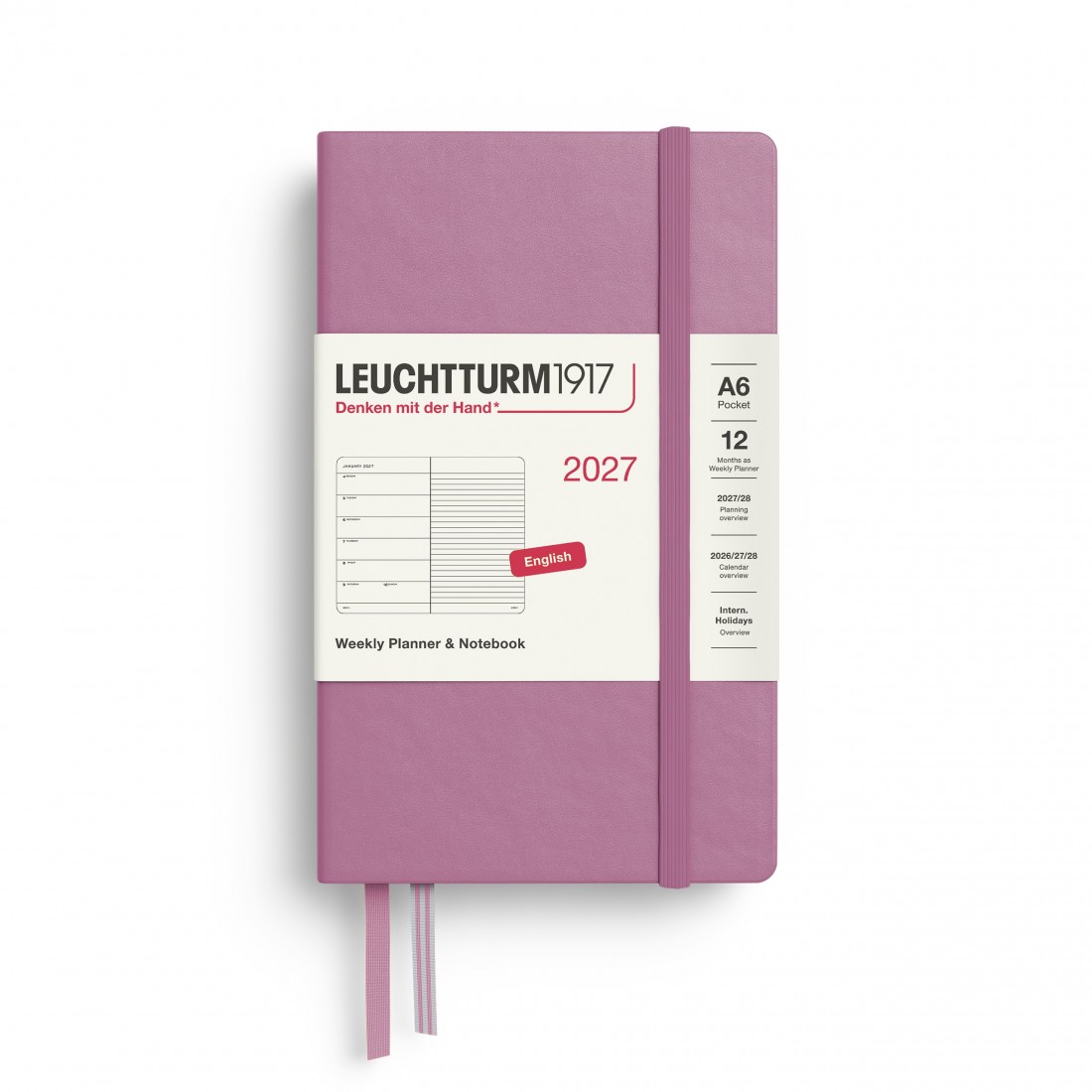 12M Weekly Planner and Notebook 2027, A6, hardcover, Dusty Rose, Leuchtturm 1917