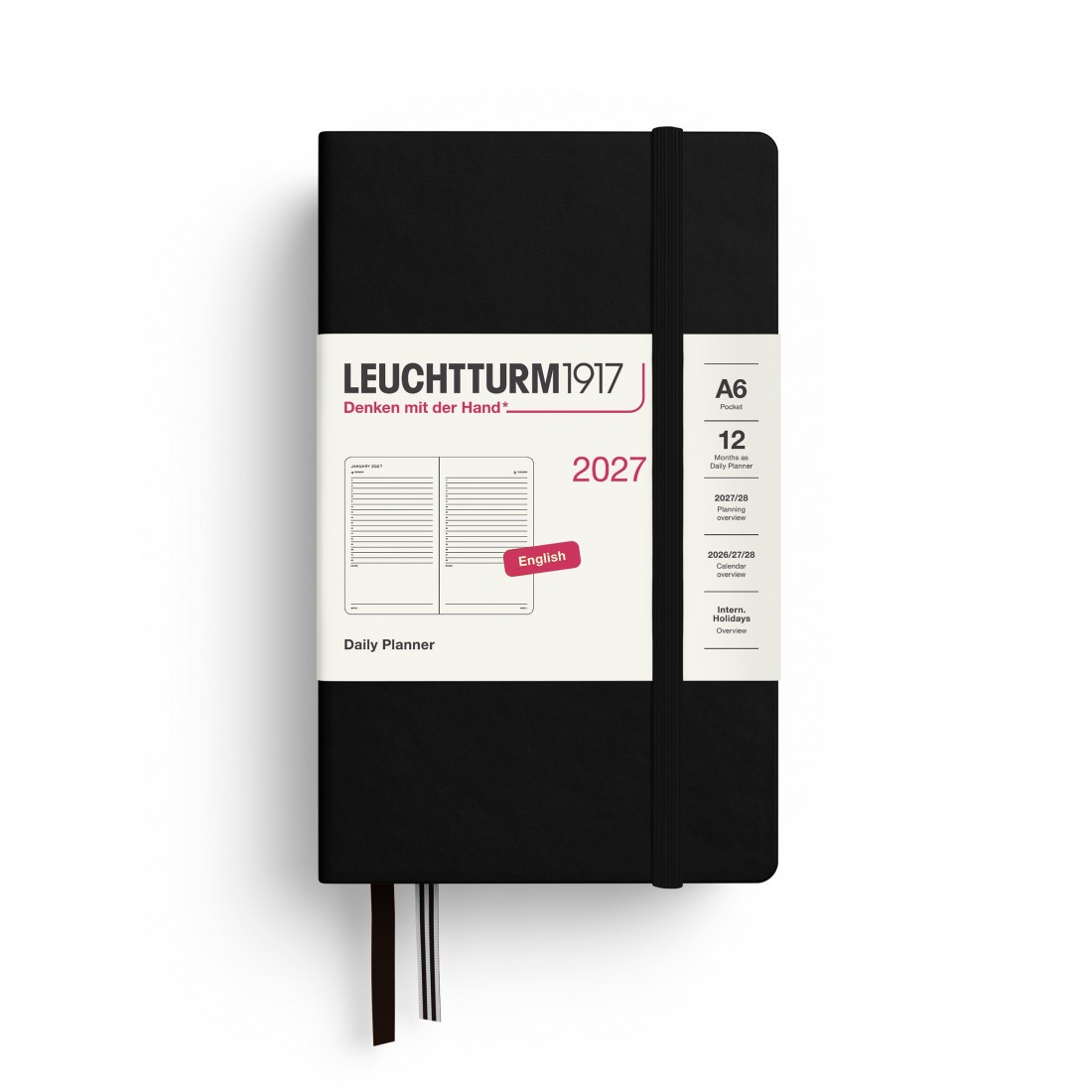 12M Daily Diary 2027, A6, hardcover, Black, Leuchtturm 1917