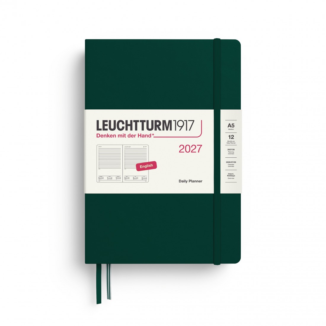12M Daily Diary 2027, A5, hardcover, Forest Green, Leuchtturm 1917