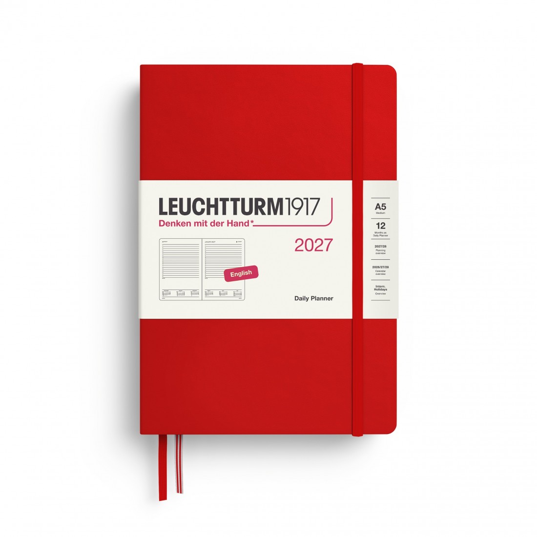 12M Daily Diary 2027, A5, hardcover, Cherry, Leuchtturm 1917