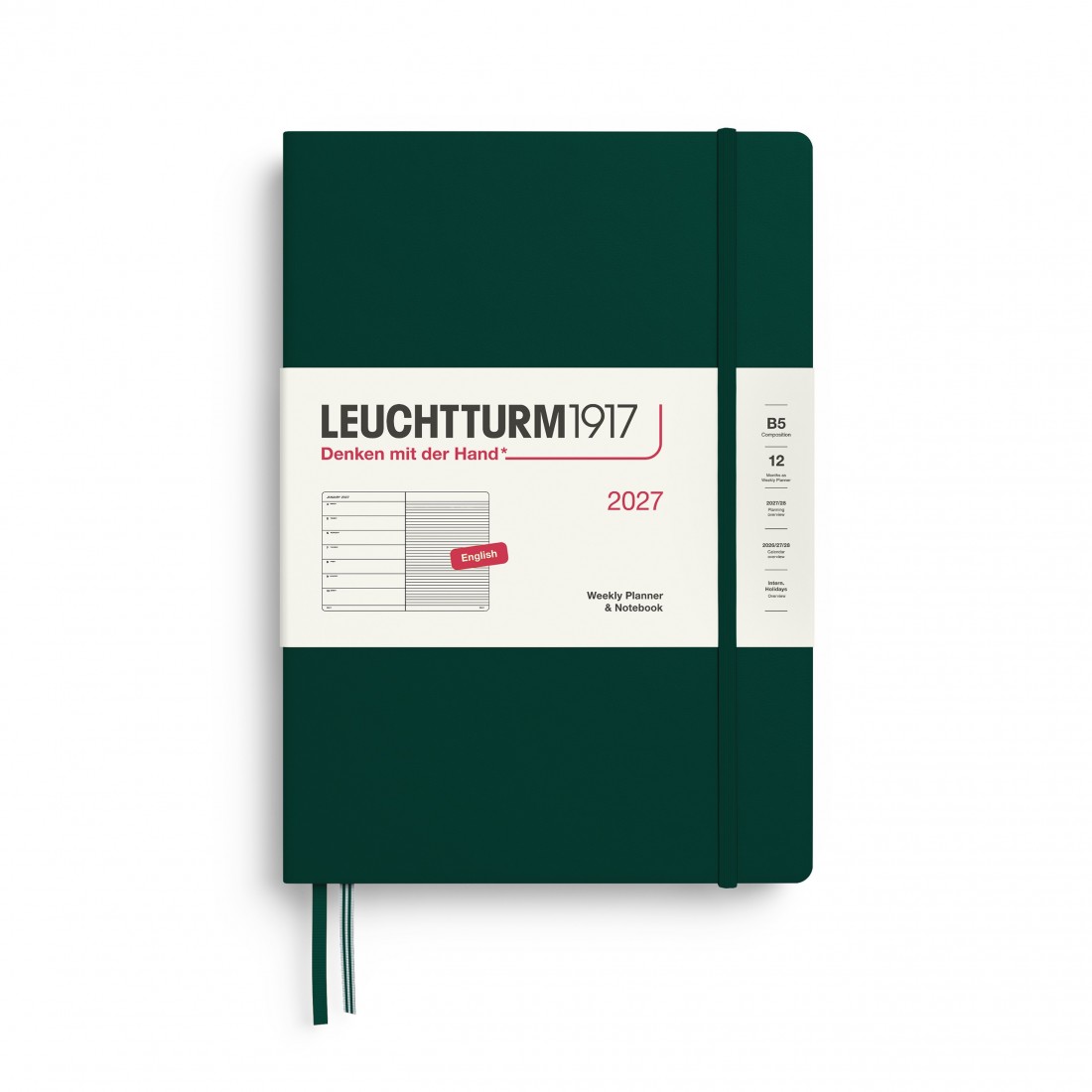 12M Weekly Planner and Notebook 2027, B5, hardcover, Forest Green, Leuchtturm 1917