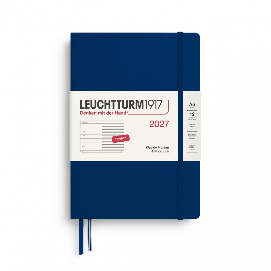 12M Weekly Planner and Notebook 2027, A5, hardcover, Navy, Leuchtturm 1917