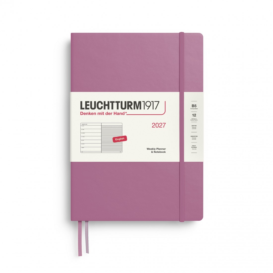 12M Weekly Planner and Notebook 2027, B5, hardcover, Dusty Rose, Leuchtturm 1917