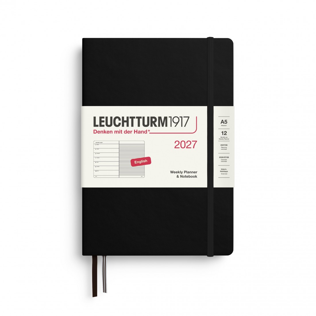 12M Weekly Planner and Notebook 2027, A5, hardcover, Black, Leuchtturm 1917