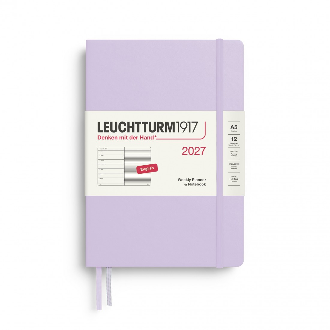 12M Weekly Planner and Notebook 2027, A5, hardcover, Lilac, Leuchtturm 1917