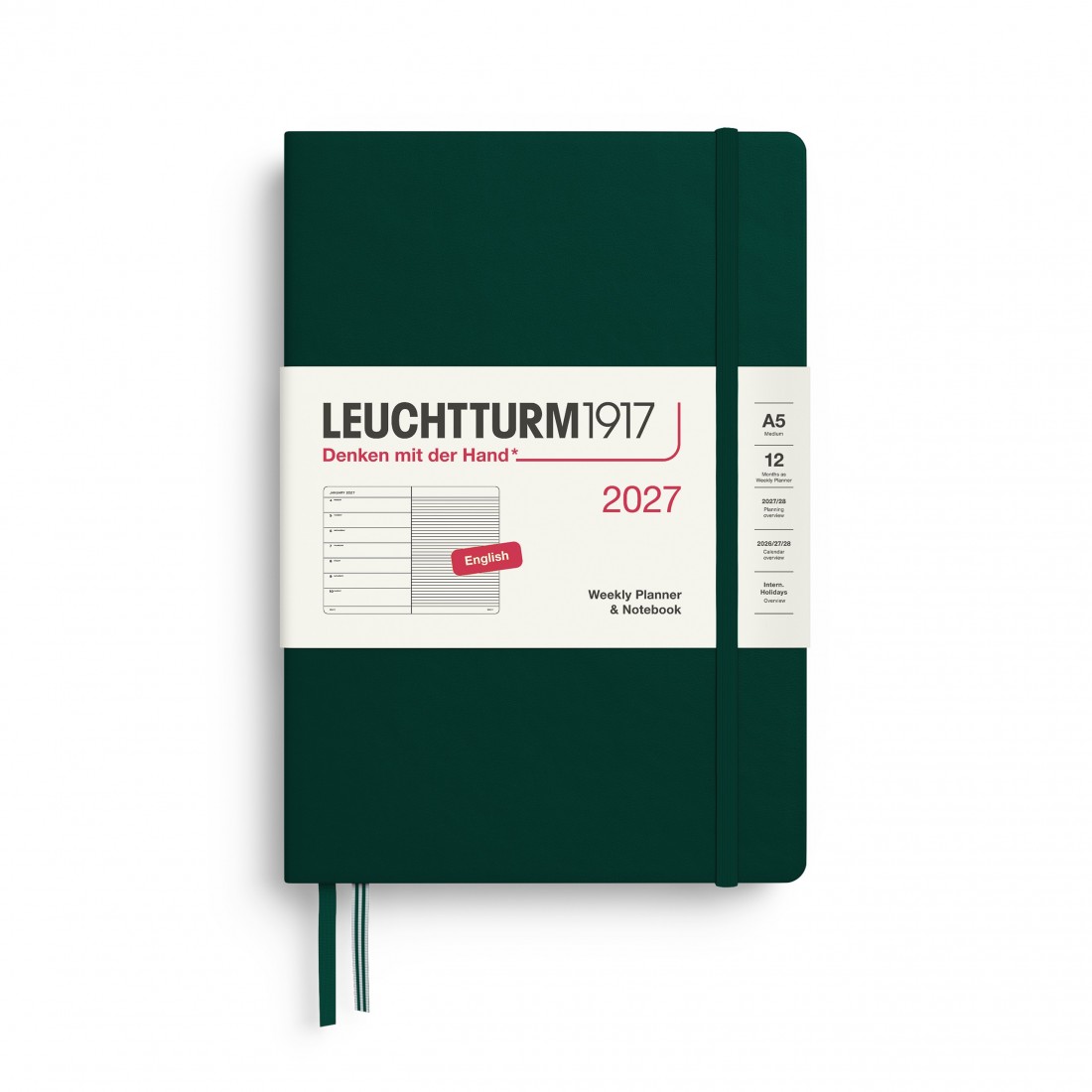 12M Weekly Planner and Notebook 2027, A5, hardcover, Forest Green, Leuchtturm 1917