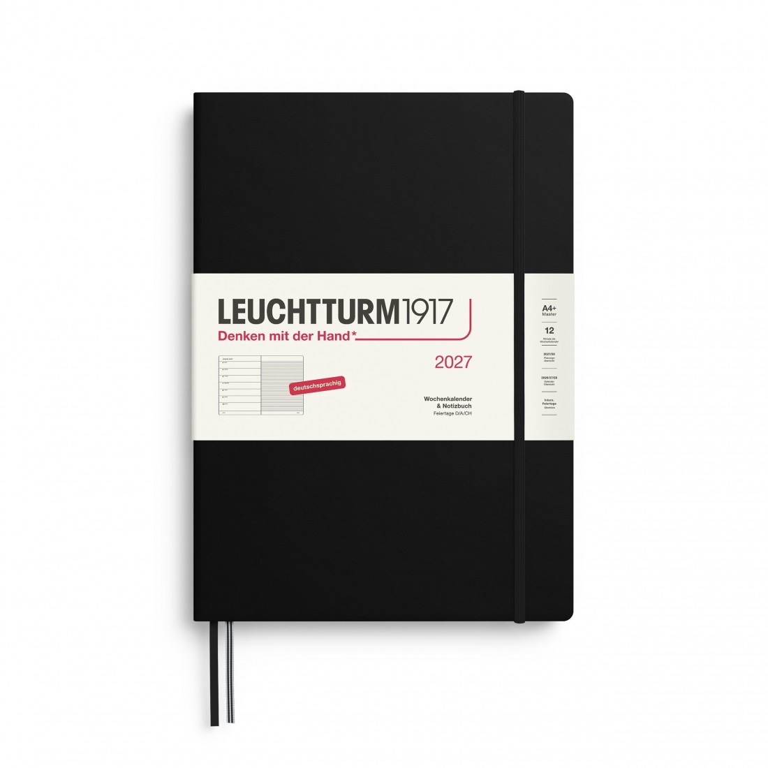 12M Weekly Planner and Notebook 2027, A4 plus, hardcover, Black, Leuchtturm 1917