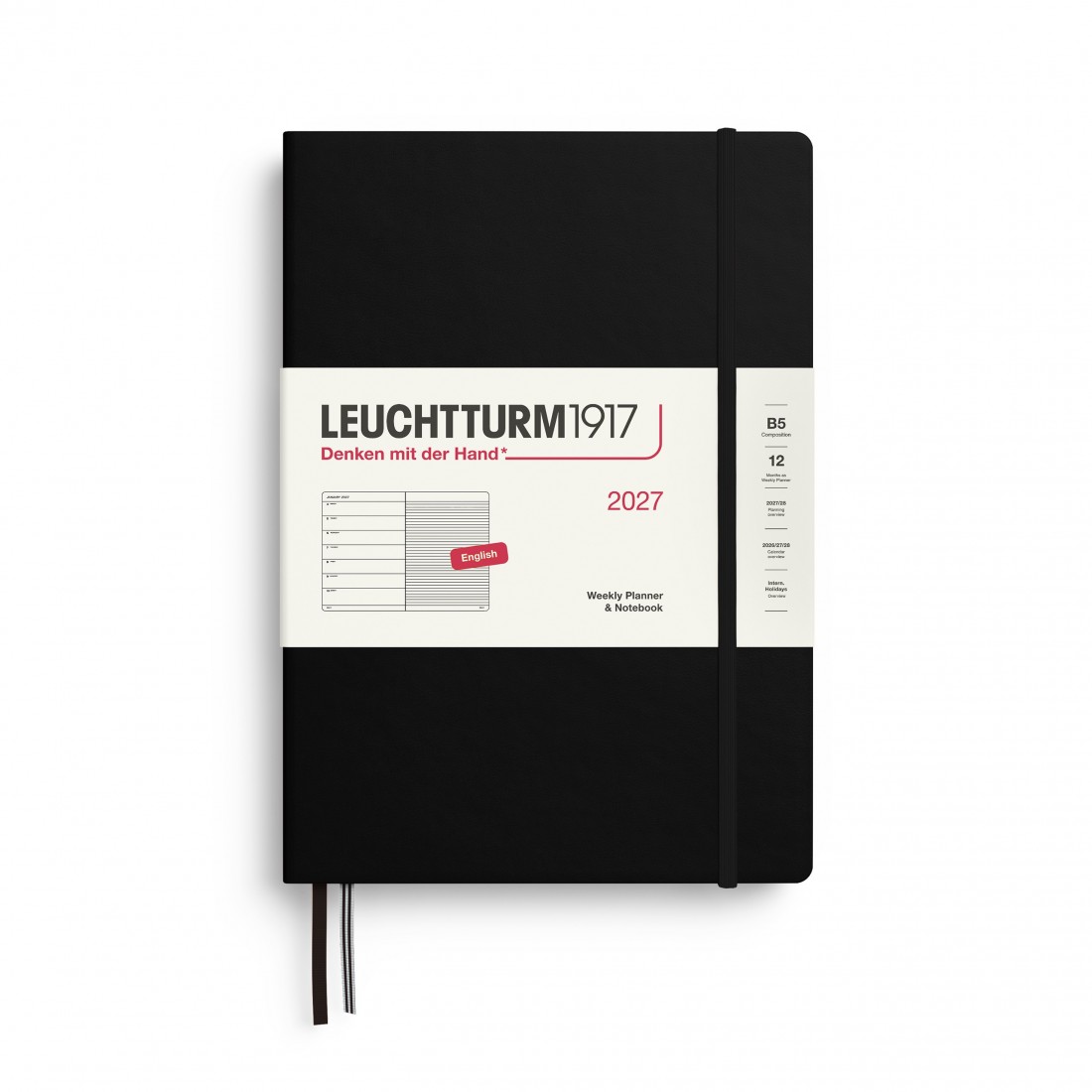 12M Weekly Planner and Notebook 2027, B5, hardcover, Black, Leuchtturm 1917