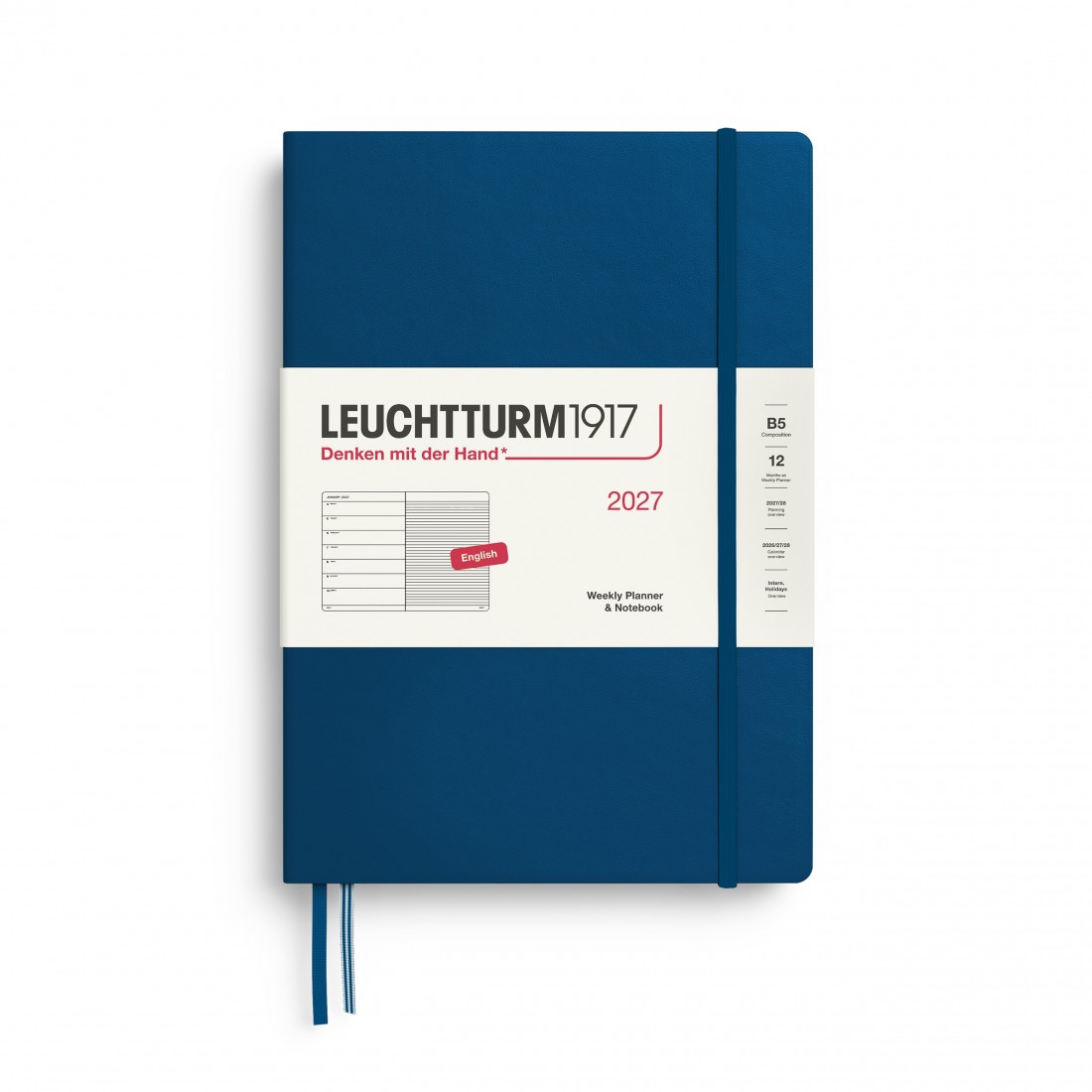 12M Weekly Planner and Notebook 2027, B5, hardcover, Indigo, Leuchtturm 1917