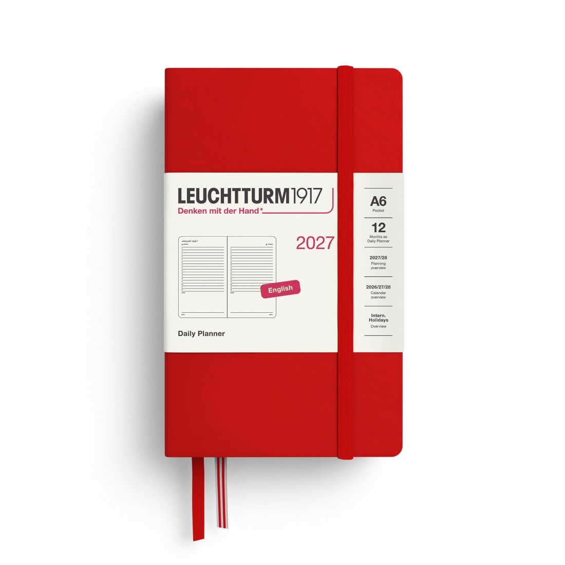 12M Daily Diary 2027, A6, hardcover, Cherry, Leuchtturm 1917