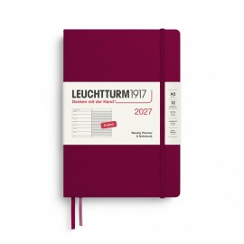 12M Weekly Planner and Notebook 2027, A5, hardcover, Port Red, Leuchtturm 1917