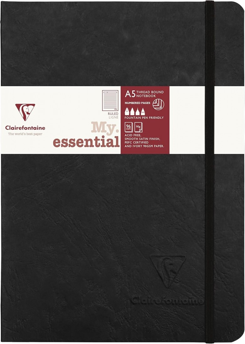 Clairefontaine A5 notebook My. essential, Lined, Black, soft cover, 192 pages, 90g, 93461