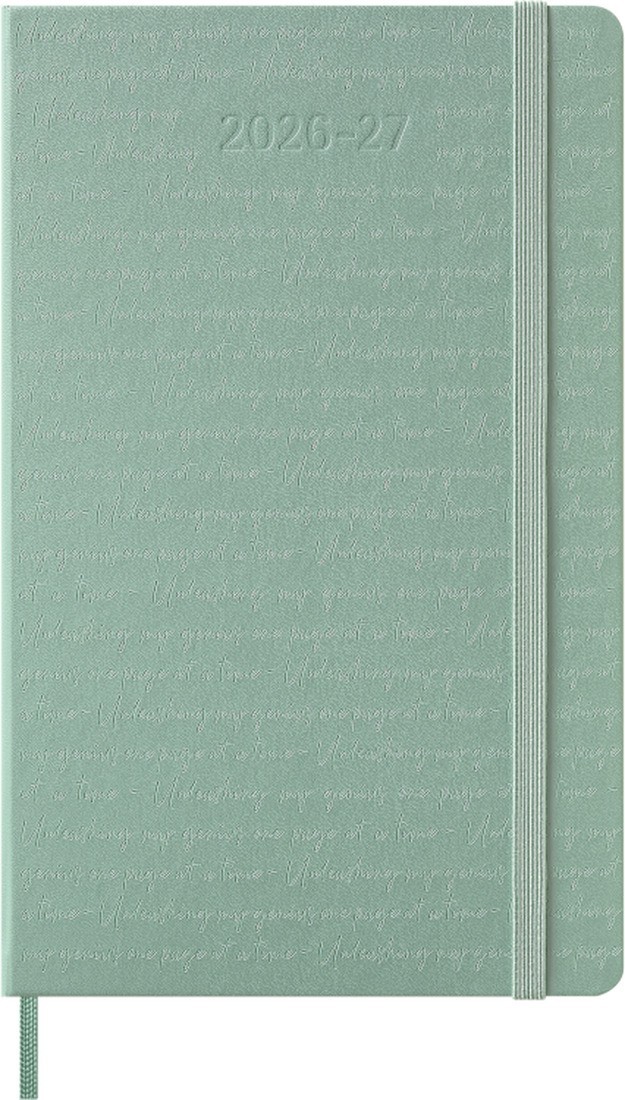 Moleskine weekly diary 2026-2027, 18 months, hard cover, large 13x21 sage green