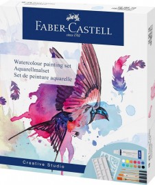 Faber Castell Watercolour Paint Set 18 Pieces with 12 Paint Tubes, 4 Watercolour Brushes, Mixing Palette and Stencil, 169618