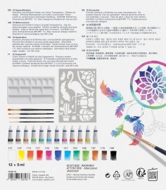 Faber Castell Watercolour Paint Set 18 Pieces with 12 Paint Tubes, 4 Watercolour Brushes, Mixing Palette and Stencil, 169618