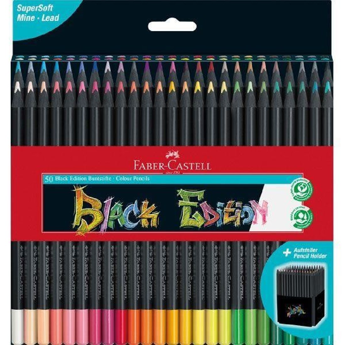 Faber Castell Colour Pencils Black Edition, 116450  cardboard wallet of 50