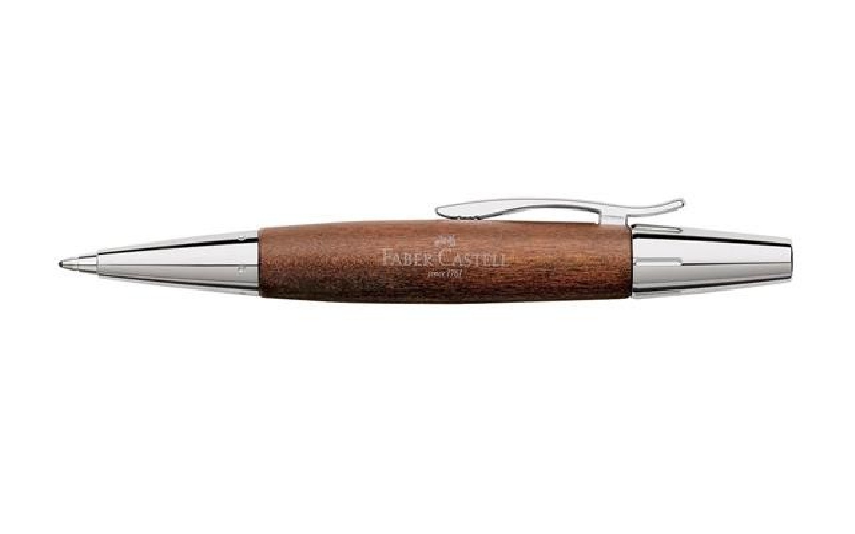 Faber Castell E-Motion Pearwood Brown  Chrome Twist Ballpoint Pen 148382 FC