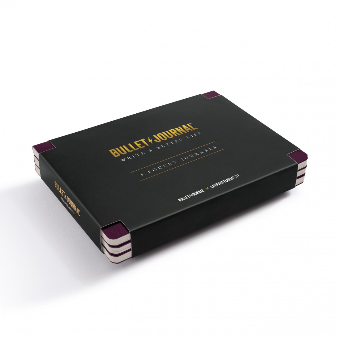 Leuchtturm 1917 Bullet Journal Pocket, 46 Numbered Double Pages, Dotted, Purple, Pack of 3