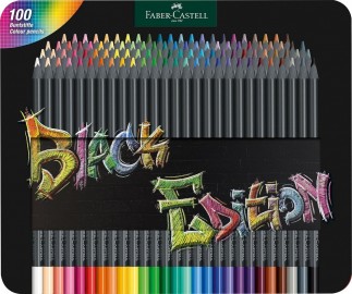 Faber Castell Black Edition 116490 Colouring Pencils, 100 Metal Case, Shatterproof, for Children and Adults FC