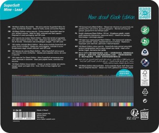 Faber Castell Black Edition 116490 Colouring Pencils, 100 Metal Case, Shatterproof, for Children and Adults FC