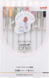 Uni Mitsubishi Pencil UMNS38FC8C Gel Ballpoint Pen Uni-Ball One 0.38 Fica Colour, Set of 8 Colours