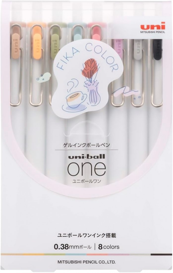 Uni Mitsubishi Pencil UMNS38FC8C Gel Ballpoint Pen Uni-Ball One 0.38 Fica Colour, Set of 8 Colours