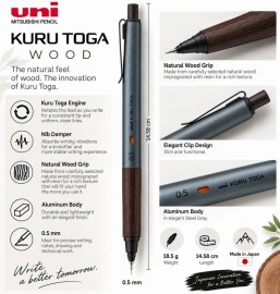Uni Mitsubishi Kurutoga metal wood, steel gray 0,5mm mechanical pencil M5KW1P.23