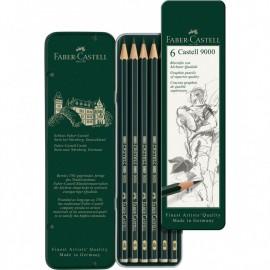 Faber Castell 9000 graphite pencil, tin of 6  119063