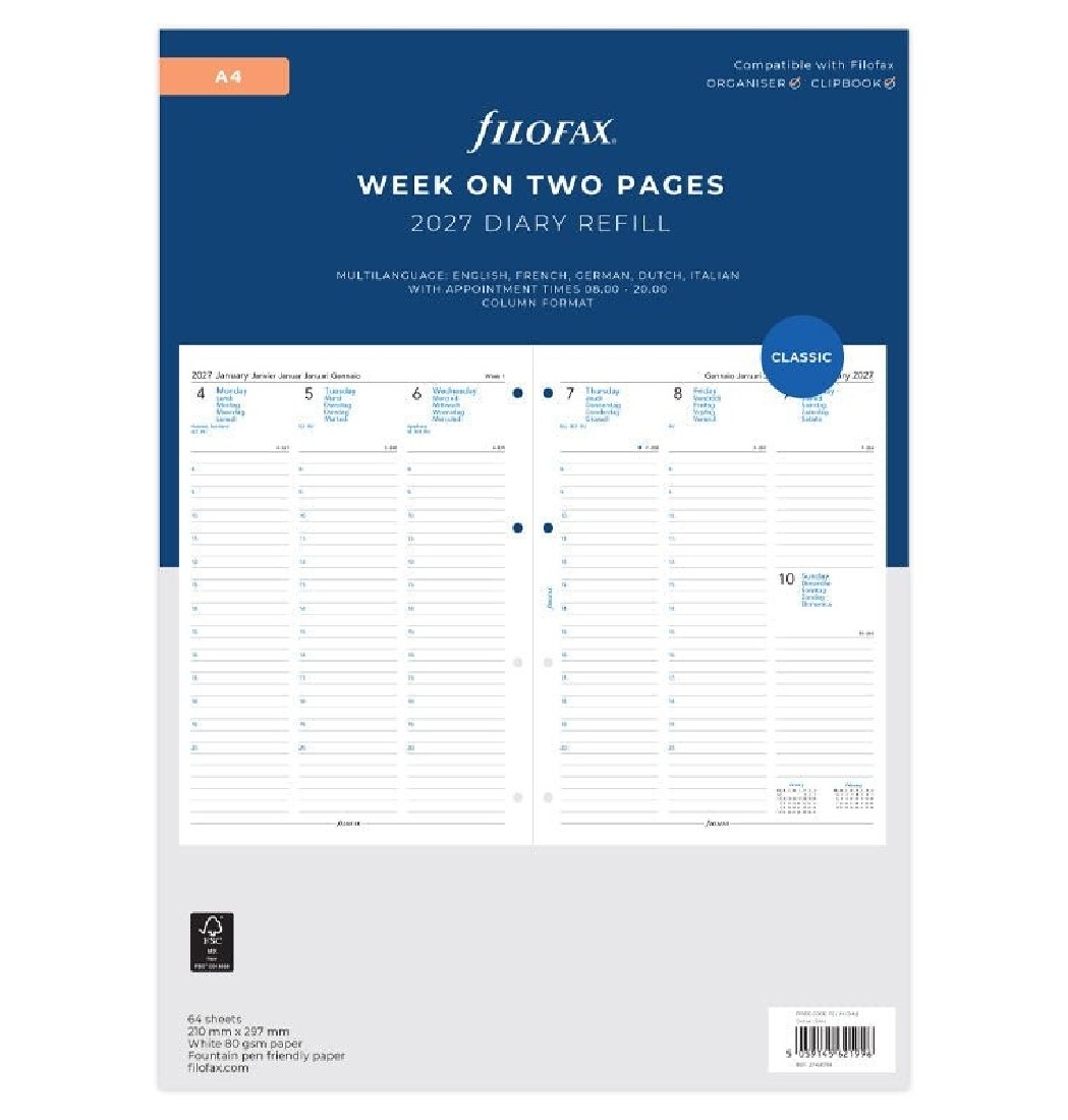 Refill A4 Week On Two Pages 2027 27-68714 Filofax