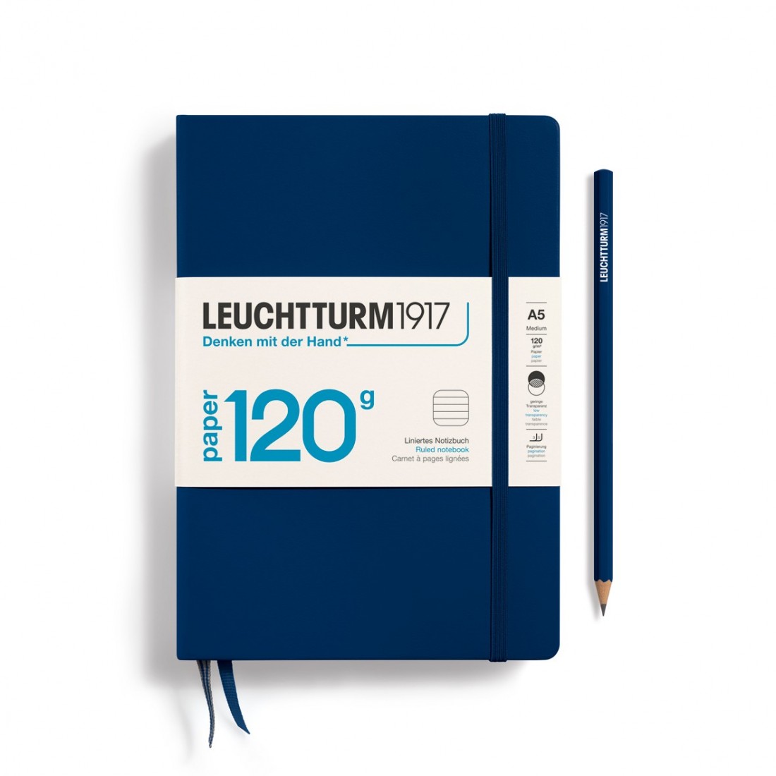 Leuchtturm 1917 Notebook A5 Edition 120g, Navy Ruled, Hard Cover