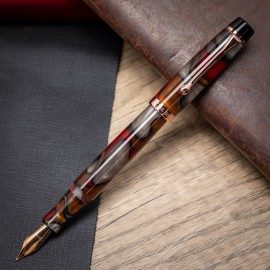 Opus 88 Harmony Red Grey Marble Fountain Pen