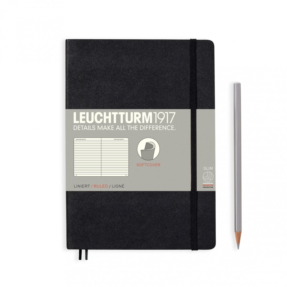 Leuchtturm 1917 Notebook A5 Black Ruled, Soft Cover