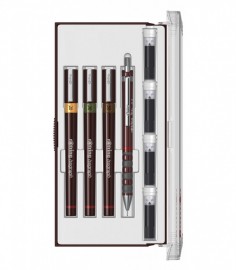 Rotring Isograph Junior Set with 3 Isograph Pens 0.2 mm  0.3 mm  0.5 mm with 1 Tikky Mechanical Pencil 0.5 mm and 4 ink cartridges
