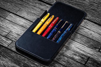 Galen Leather Magnum Opus 6 Slots Hard Pen Case with Removable Pen Tray - Black