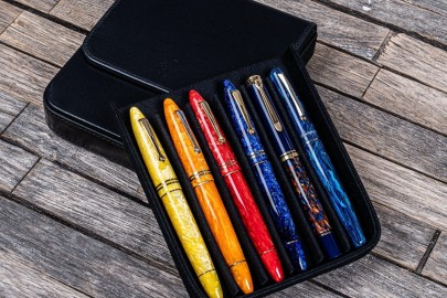 Galen Leather Magnum Opus 6 Slots Hard Pen Case with Removable Pen Tray - Black
