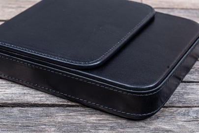 Galen Leather Magnum Opus 6 Slots Hard Pen Case with Removable Pen Tray - Black
