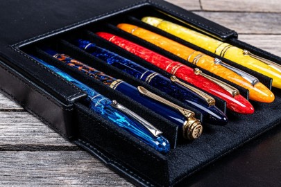 Galen Leather Magnum Opus 6 Slots Hard Pen Case with Removable Pen Tray - Black
