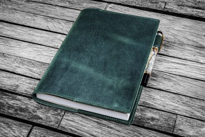 Galen Leather Slim A5 Notebook Planner Cover - Crazy Horse Forest Green